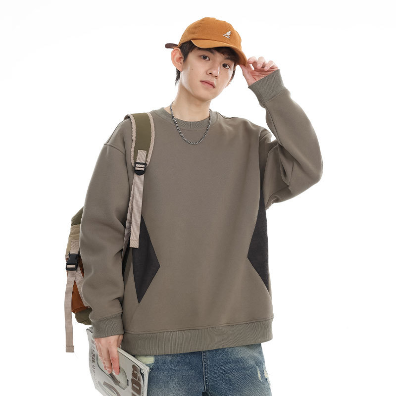 2025 Patchwork Contrasting Color Structure Round Neck Pullover Sweatshirt Loose and Versatile Bottoming Shirt for Spring & Fall