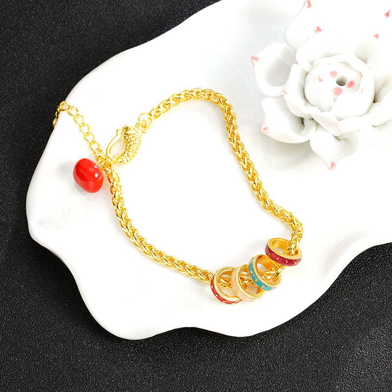 Vietnam Ancient Fa Sa Gold Country Tide Ethnic Style Glaze Rainbow Circle Tassel Persimmon Bracelet Women's Light Luxury Fashion Hand Jewelry