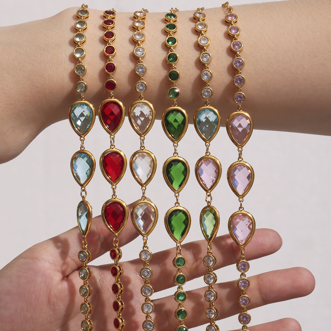 Dreamy High-Quality 5A Zircon Drop-Shaped Crystal Glass Edge Bracelet, Fashionable, Light, Luxurious, Versatile and High-End Anklet