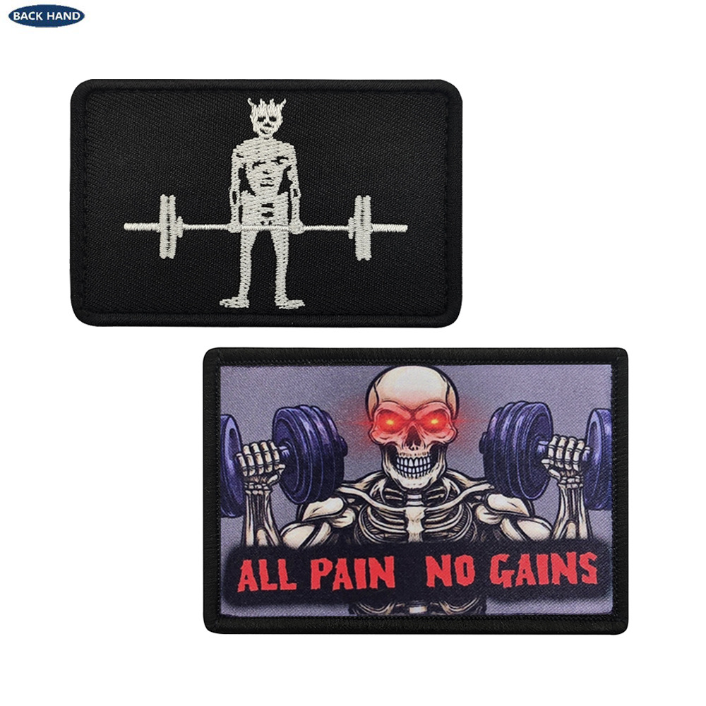Factory Direct Supply of Personalized Quirky Skull Fitness Embroidery Patches, Magic Tape Arm Badges, Backpack Patches, Cross-Border In-Stock Items