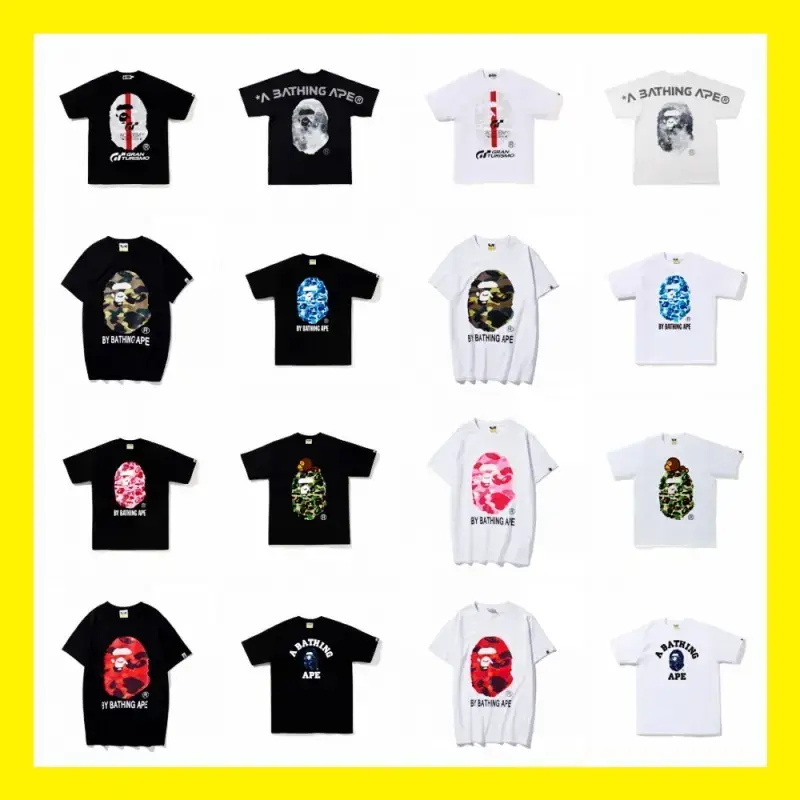 Foreign Trade Cross-Border Wholesale Japanese Trendy Brand Camouflage Shark Tiger Head Ape Color-Blocking Luminous Short-Sleeve Couple Loose T-Shirt