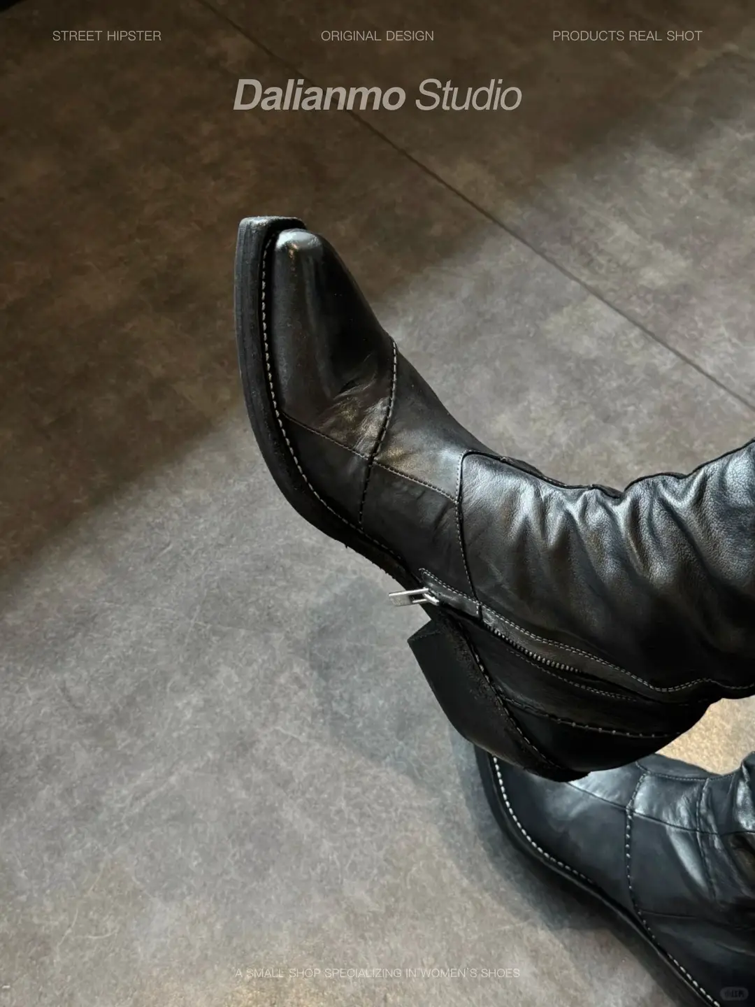 Dark pointed wizard boots, men's super cool upturned short boots, diagonal zipper hand sewn short boots, Chelsea leather boots