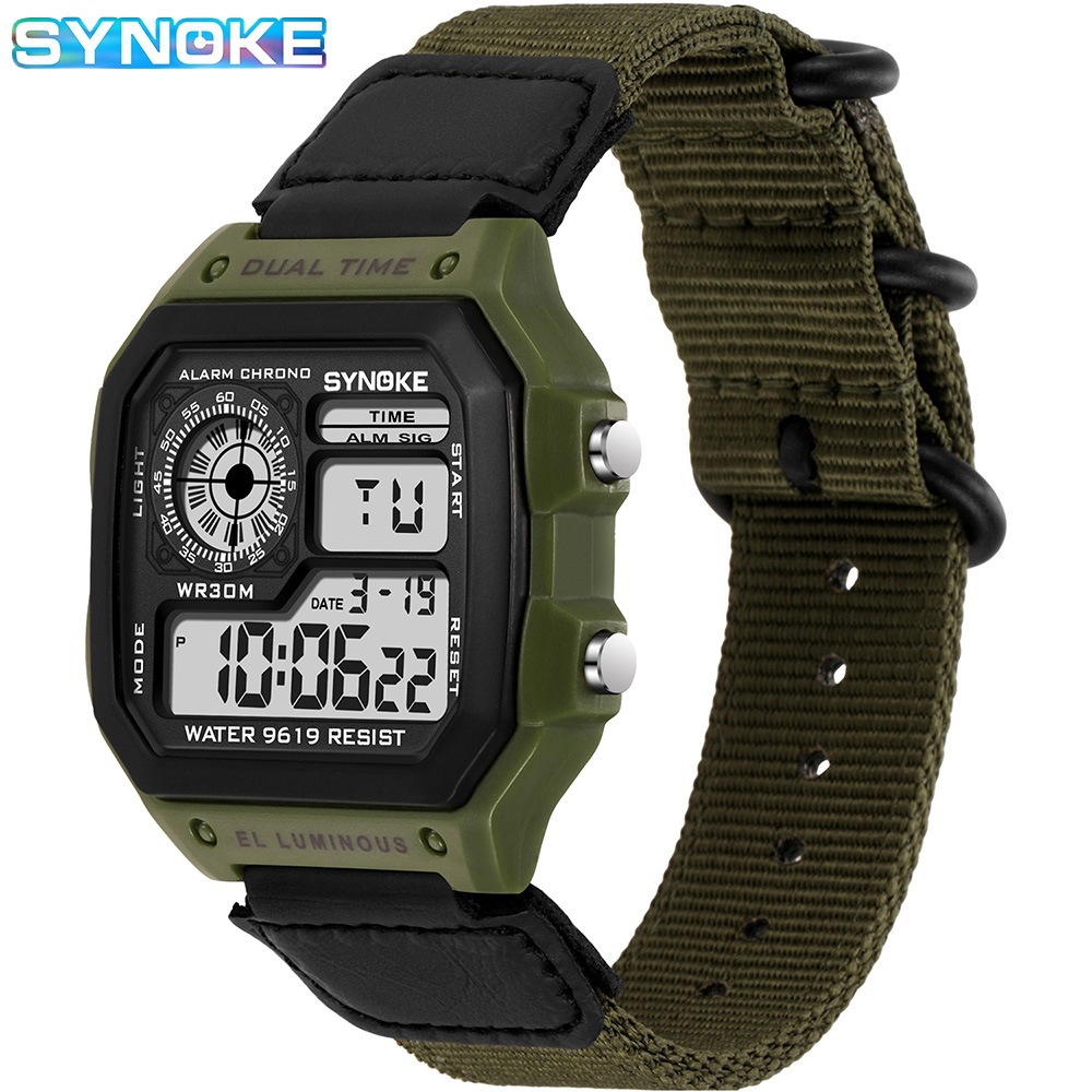 Factory Nylon Canvas with Three-Ring Buckle Retro Electronic Watch Sports Men's Square Classic Student Watch Waterproof