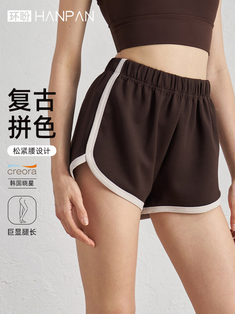 Huan Pan Costume Spring and Summer New Vintage Stitching Sports Shorts Contrast Color Yoga Pants Foot Mouth Split Wide Leg Sports Pants