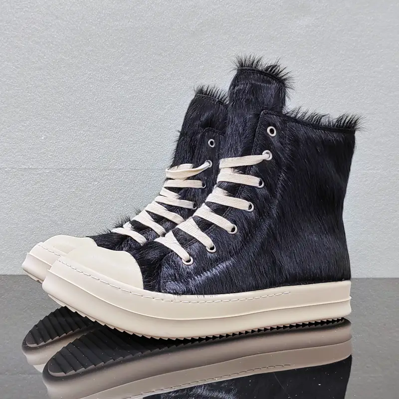 New Style Light Luxury Horsehair Men's Shoes, Genuine Leather Height-Increasing Thick-Soled High-Top Shoes, Large Size Casual All-Season Single Shoes, Sneakers for Women, Short Style