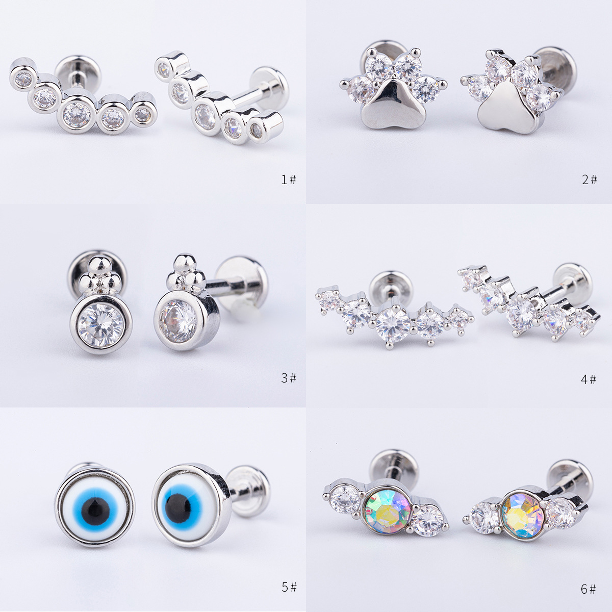 1.2mm thick 316L titanium steel copper gold plated 5A zircon ear bone nail lip ring lip nail earring ear nail ear bone nail