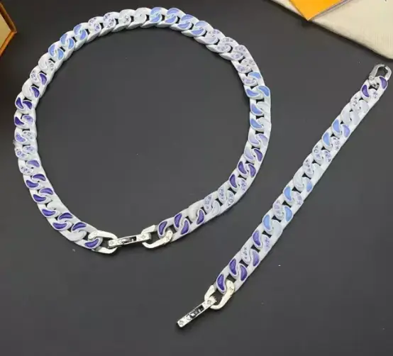 Necklace, Cuban Chain, Bracelet, Men's Classic Logo, Colorful Cuban Bracelet, Men's Trendy Brand, Men's Color Not Fading