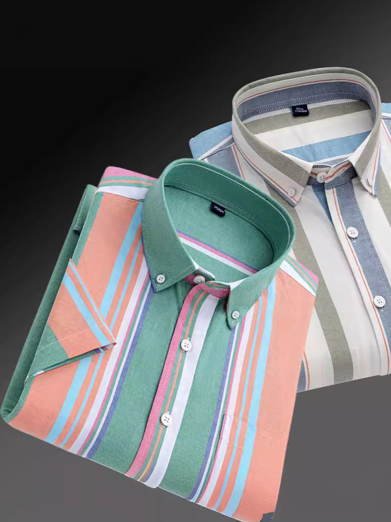 Men's Button Collar Cotton Oxford Shirt Fashion Casual Color Striped Pocket All-match Men's Shirt CS