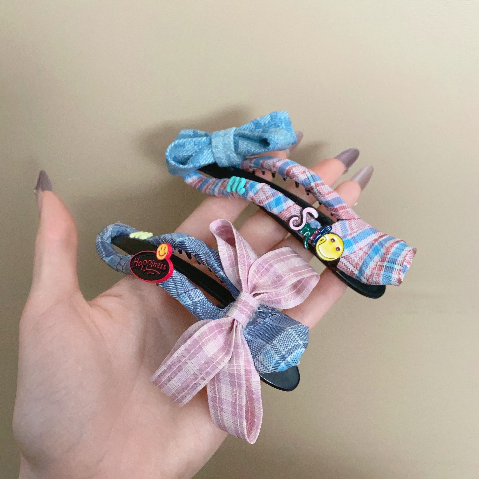 Sweet Plaid Contrast Color Bow Hairpin Women's Niche High-end Design Duckbill Clip Cute Girl's Heart Hair Accessories Trendy