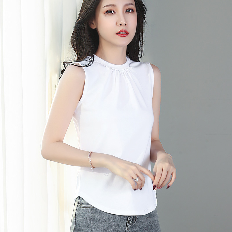 White Small Half Turtleneck Knitted Vest for Women Early Spring Korean Style Slim Tight Sleeveless High Collar Inner Wear Outer Bottoming Shirt