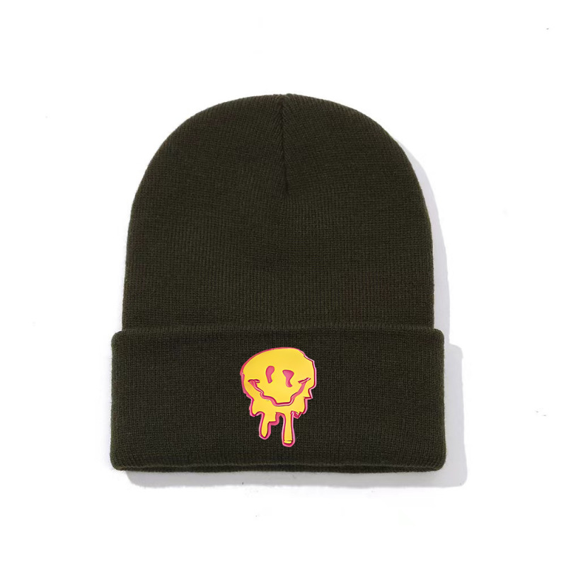 Europe and the United States around the hat wool knit hat cold warm hat wholesale cartoon embroidery smiley face cap