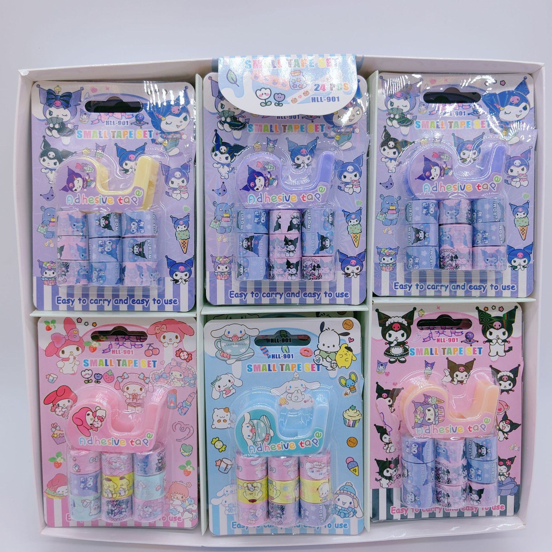 Cross-Border Foreign Trade Kuromi My Melody Cinnamoroll 9-Roll Mini Tape DIY Tape Holder Journal Sticker Set