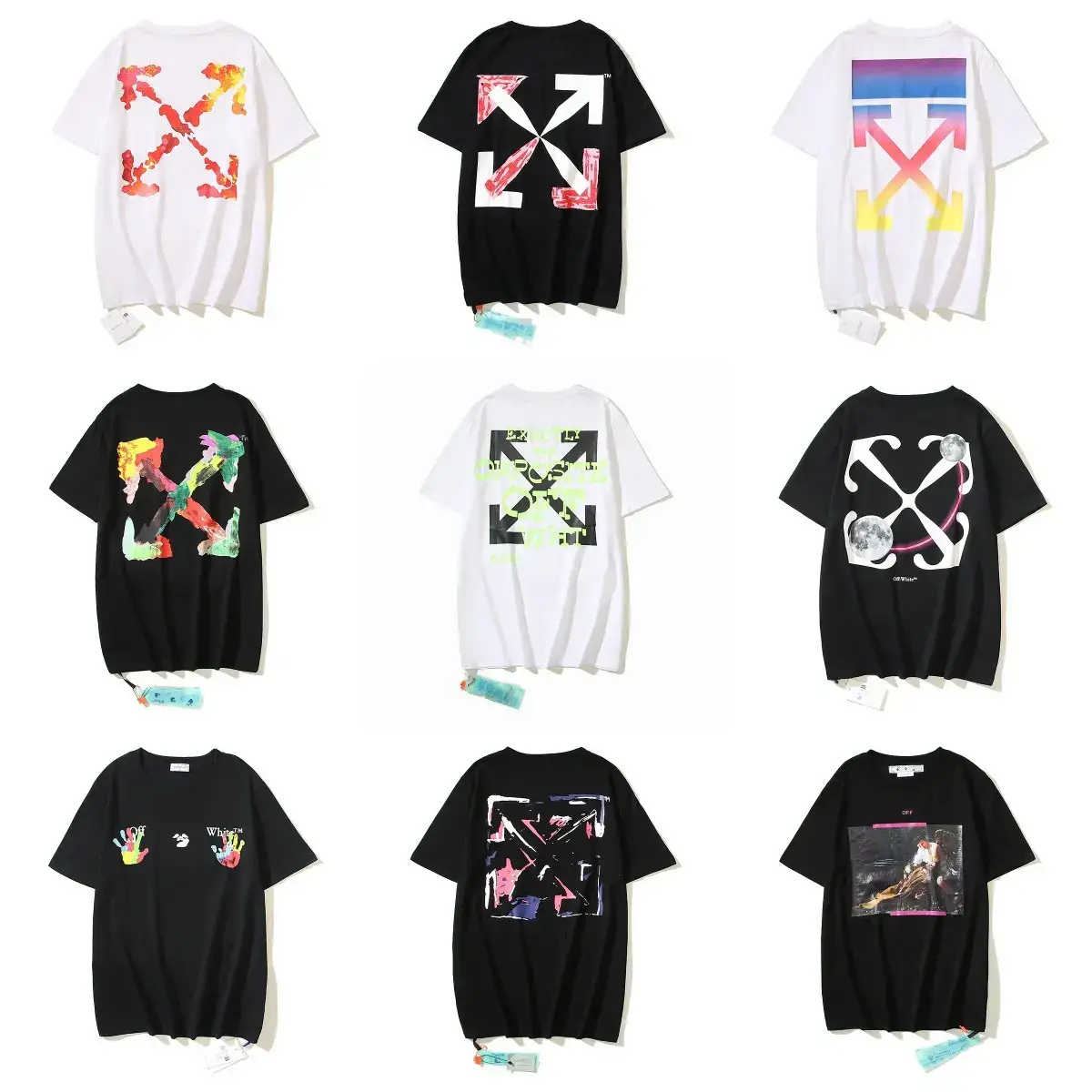 Foreign Trade off European and American High Street Trendy Brand Blue Arrow Printing Crewneck plus size Loose Pullover Short Sleeve T-shirt Men's Summer