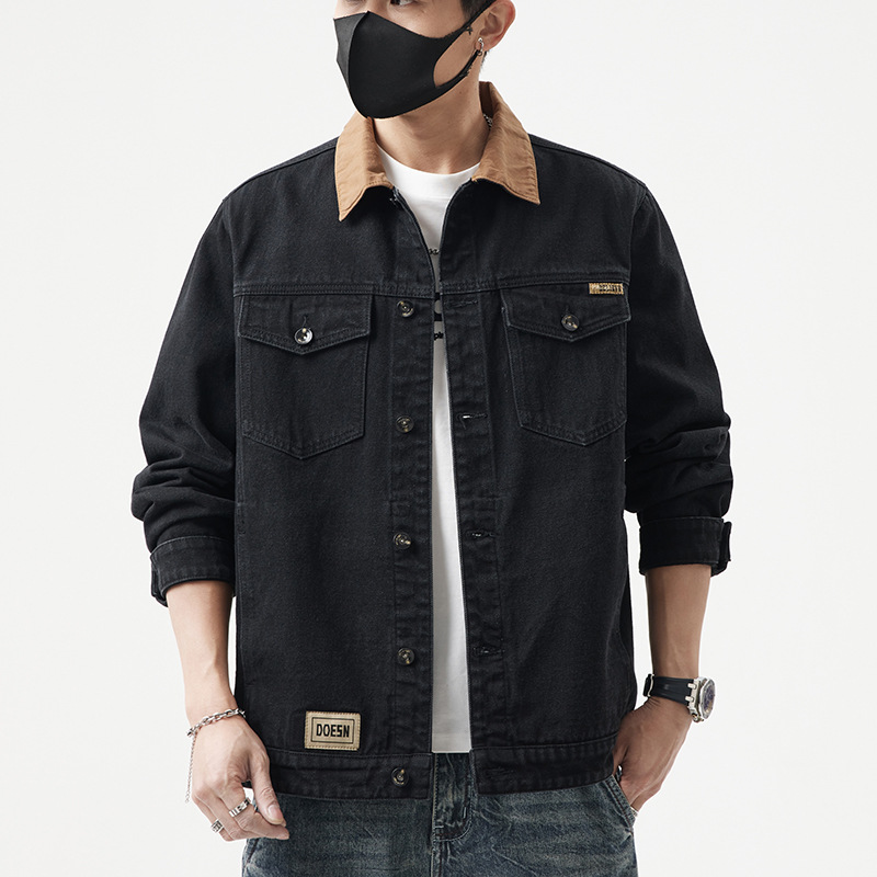 C215 | plus size Men's Spring New Vintage Colorblock Denim Jacket Coat Loose Plus Size Casual Top