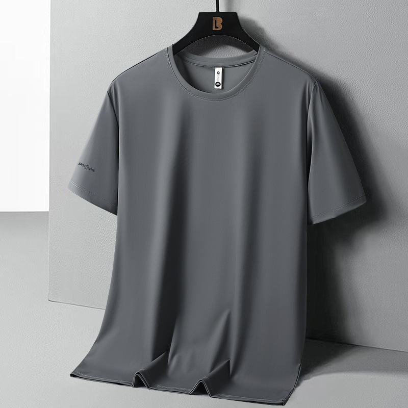 Large Size Ice Silk Short-Sleeved T-Shirt for Summer, Plus Size, Loose, High-End Men's Clothing, Breathable, Quick-Drying, Sports Half-Sleeve for Fat Men