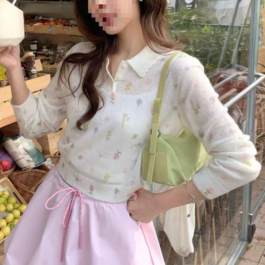 2026 Spring New Floral Breathable Outfit Sweet Sweater for Girls in Light Spring Colors Knitted Sweater for Women