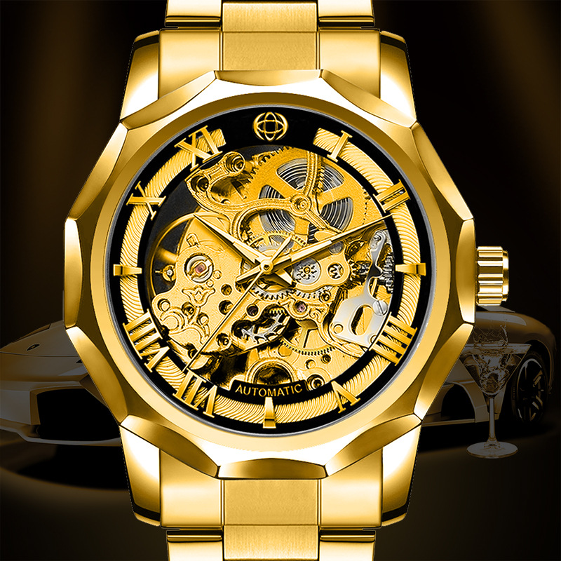 Fully Automatic Mechanical Watch, Ancient Camel European and American Style Men's Fashion Waterproof Skeleton Watch, Hot-Selling Men's Watch for Foreign Trade