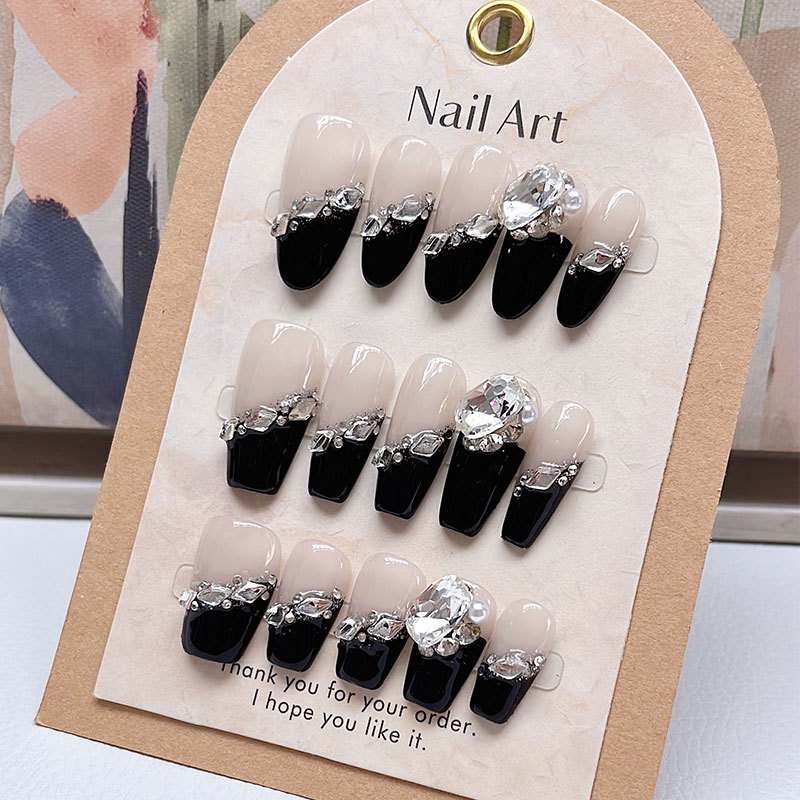 Secret Love French Style Pure Hand-Wearing Armor Shown White Long Nail Art Finished Product Autumn Winter Summer High-Level Ten-Finger Nail Pieces