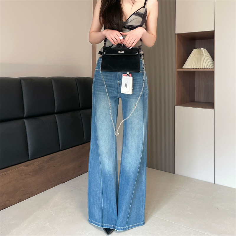 Vxmor! Four-Way Stretch Straight-Leg Jeans for Women, Convertible Flared Pants, High-Waisted Wide-Leg, 3D Cut, Patchwork Long Pants