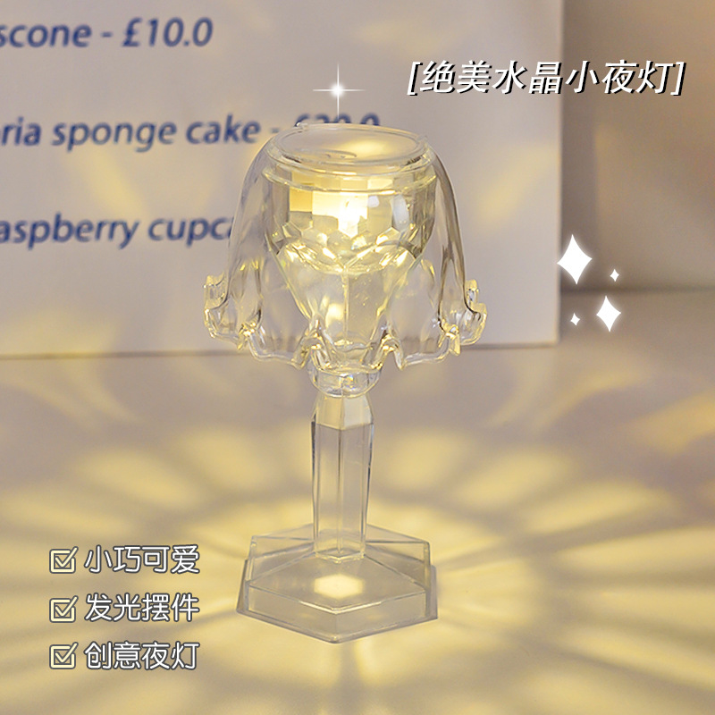 Ins style creative crystal night light led electronic candle light bedroom dormitory decorative atmosphere light desktop small ornaments
