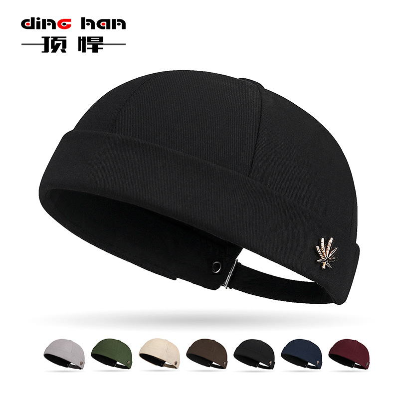 Four Seasons New Maple Leaf Metal Logo Brimless Melon Skin Tang Hat for Men and Women Trendy Street Hip-Hop Landlord Hat Cross-Border