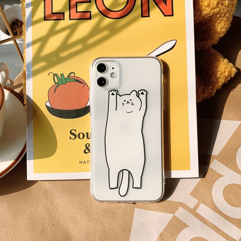 Cartoon cat iPhone15Pro phone case Xs max cute 14 for 12/8p transparent XR soft 13
