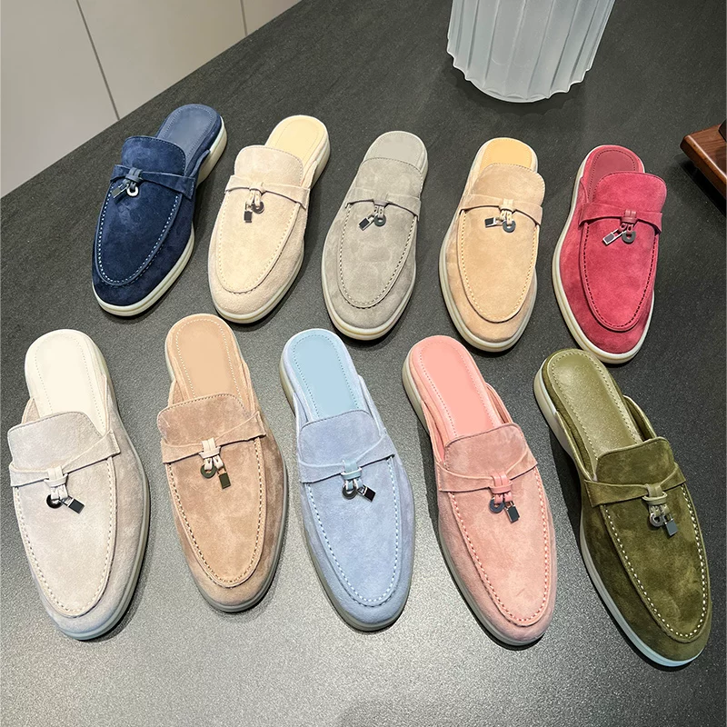 [Channel Top Products] Summer Lp Closed-Toe Half-Slippers for Women, Italian Genuine Leather Slip-On Flat Mules QC-foto van TAOBAO op Qualit.ly