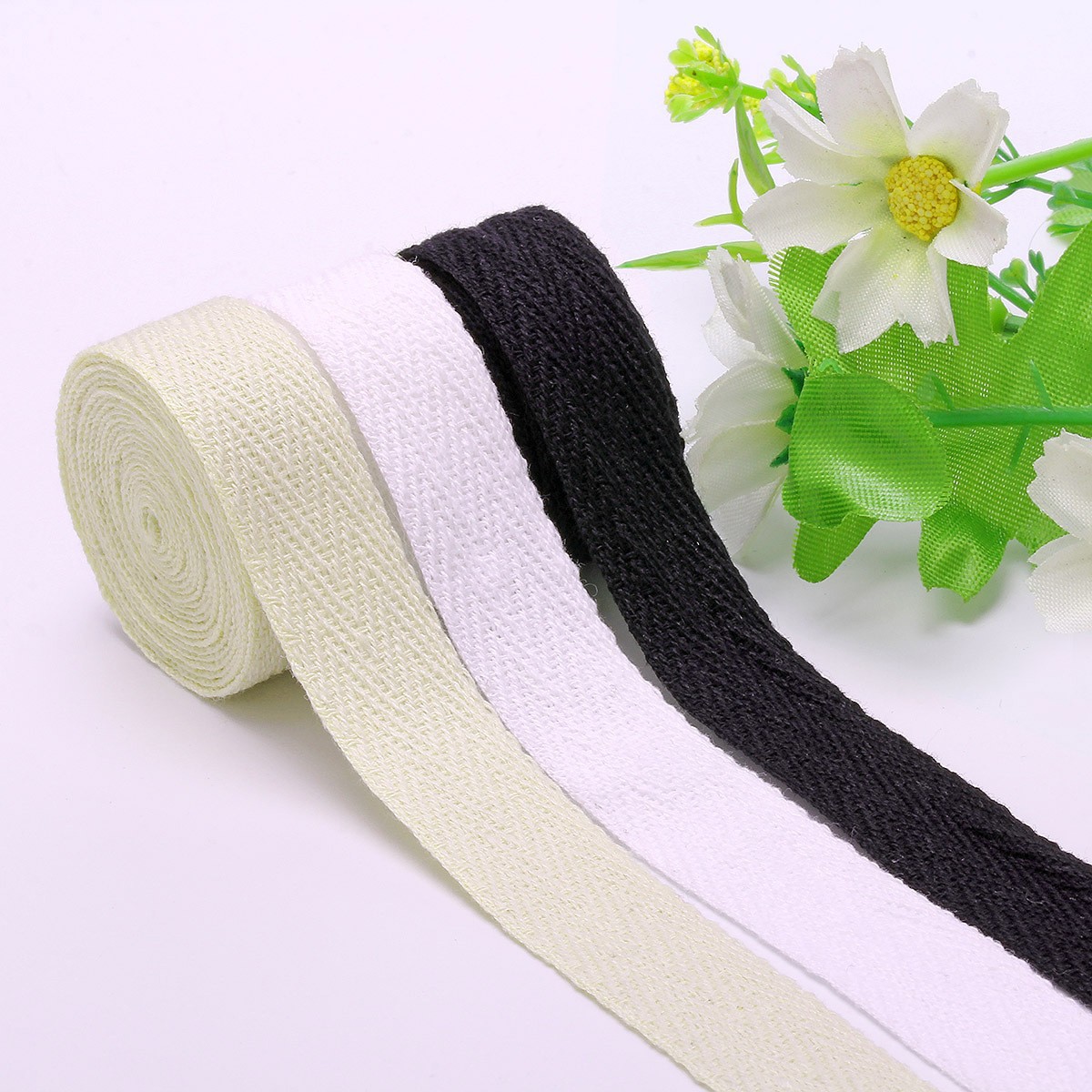Spot 123cm White Black Cotton Tape Herringbone Tape Cotton Webbing Hat Hemming Strip Herringbone Cotton Tape