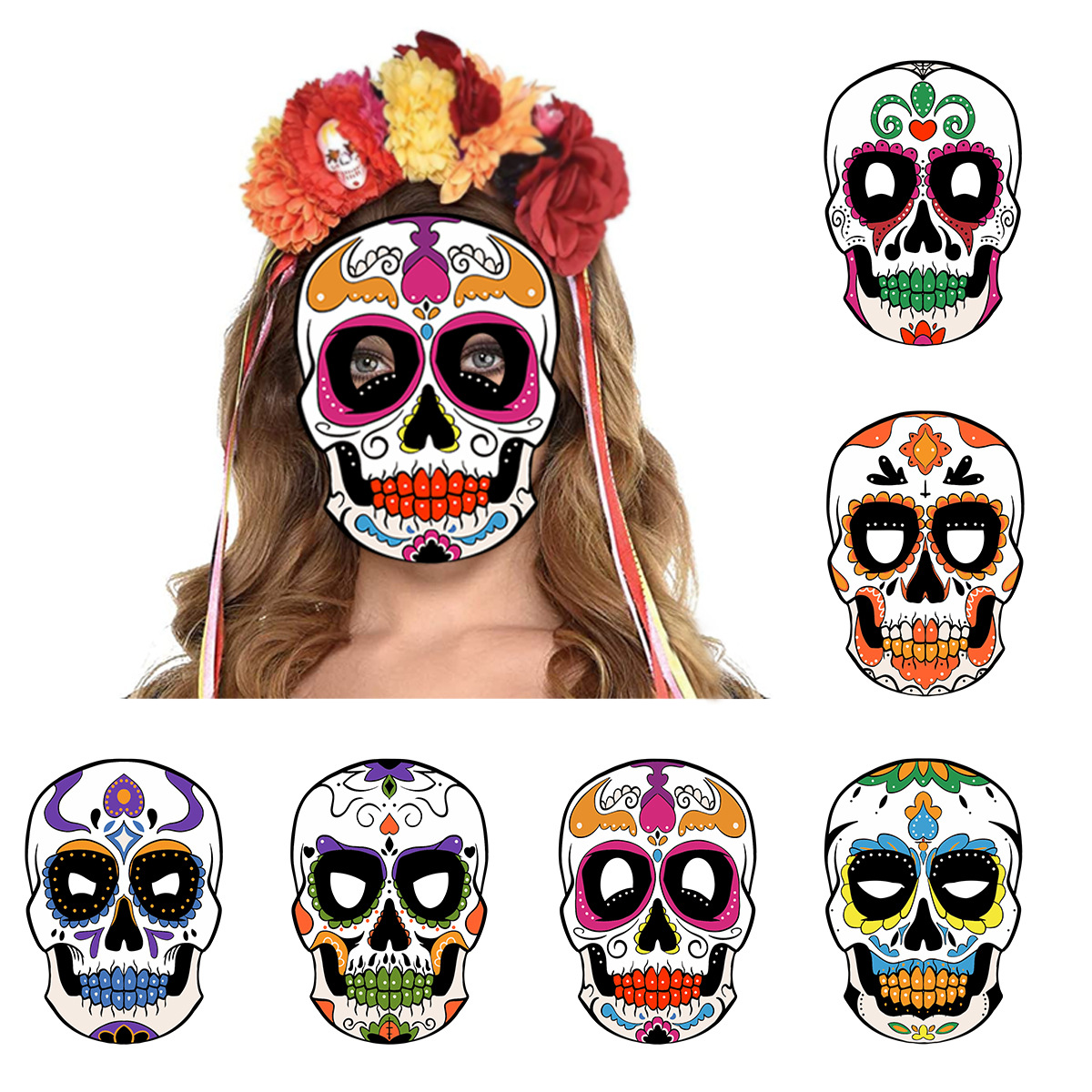 Mexico day of the Dead Halloween party masquerade paper skull grimace mask diy mask wholesale custom