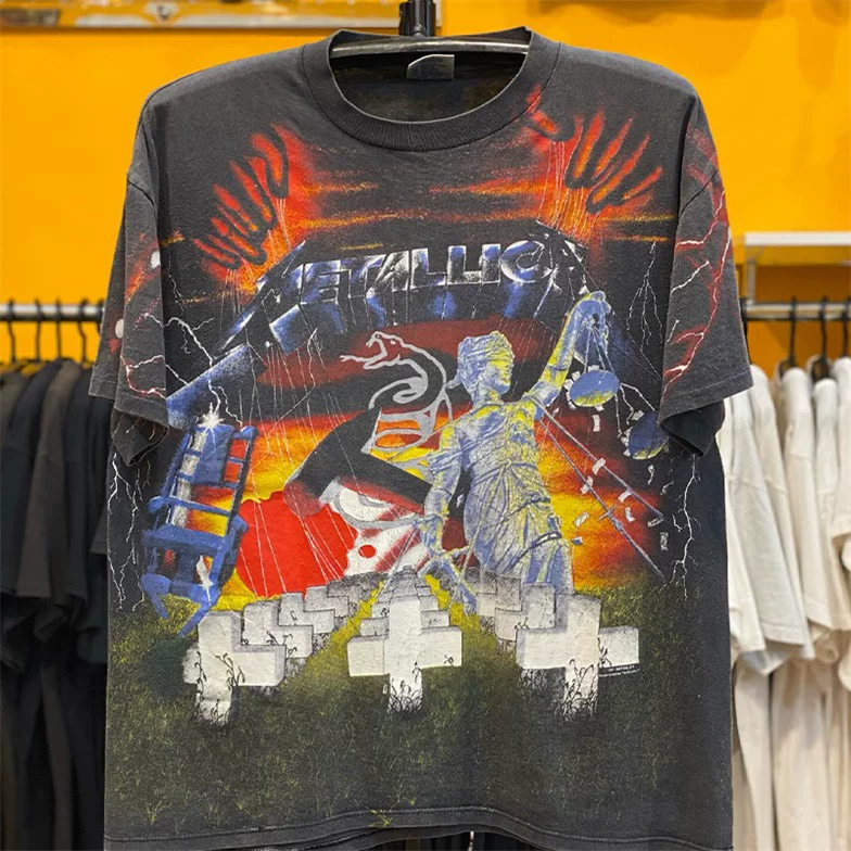 Metallica Master of Puppet Album Cover Theme Retro Large Print Short Sleeve T-shirt