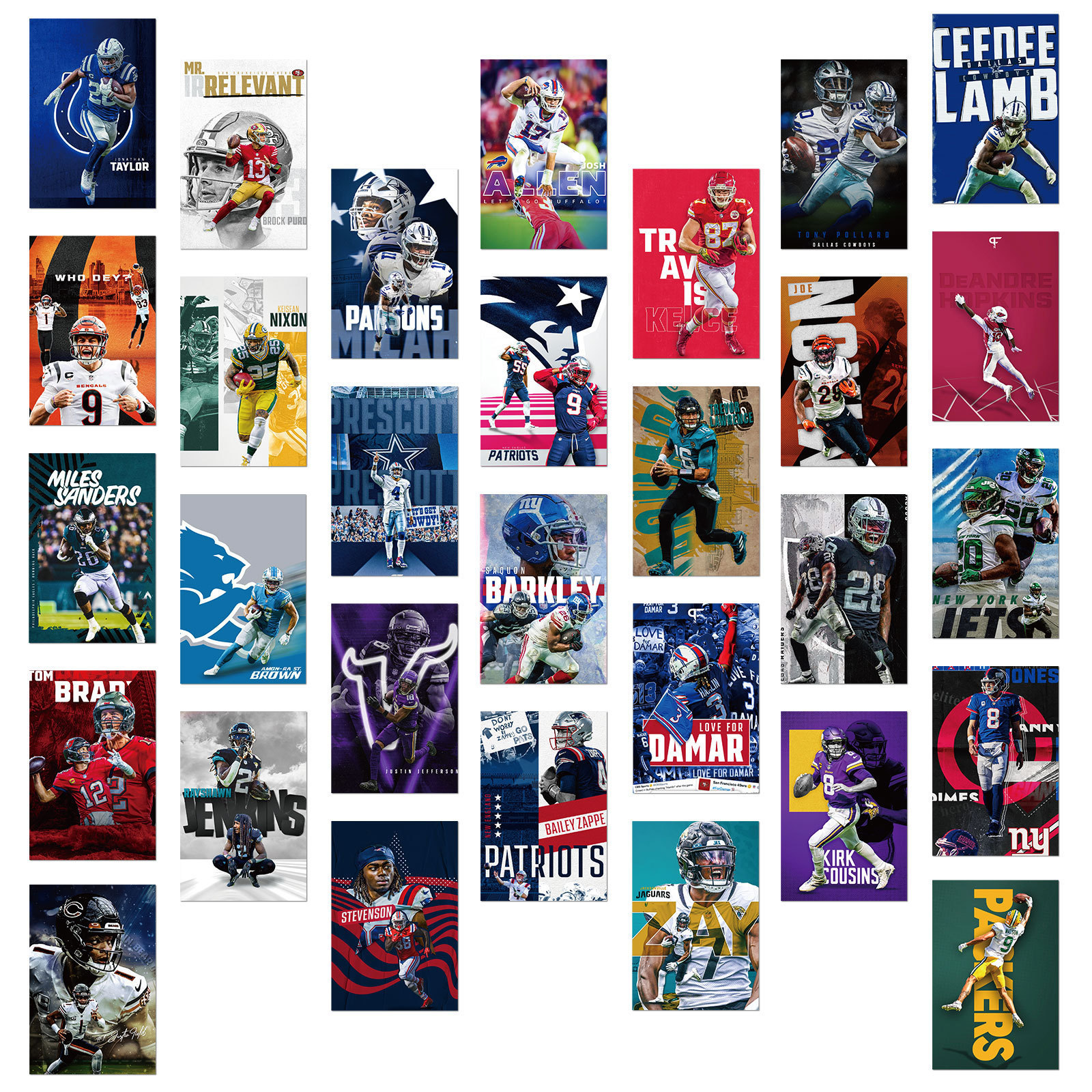 Big Sale of 30 Wall Cards with Realistic Nfl Bowl Players for Cross-Border American Dormitory Background Wall Decoration