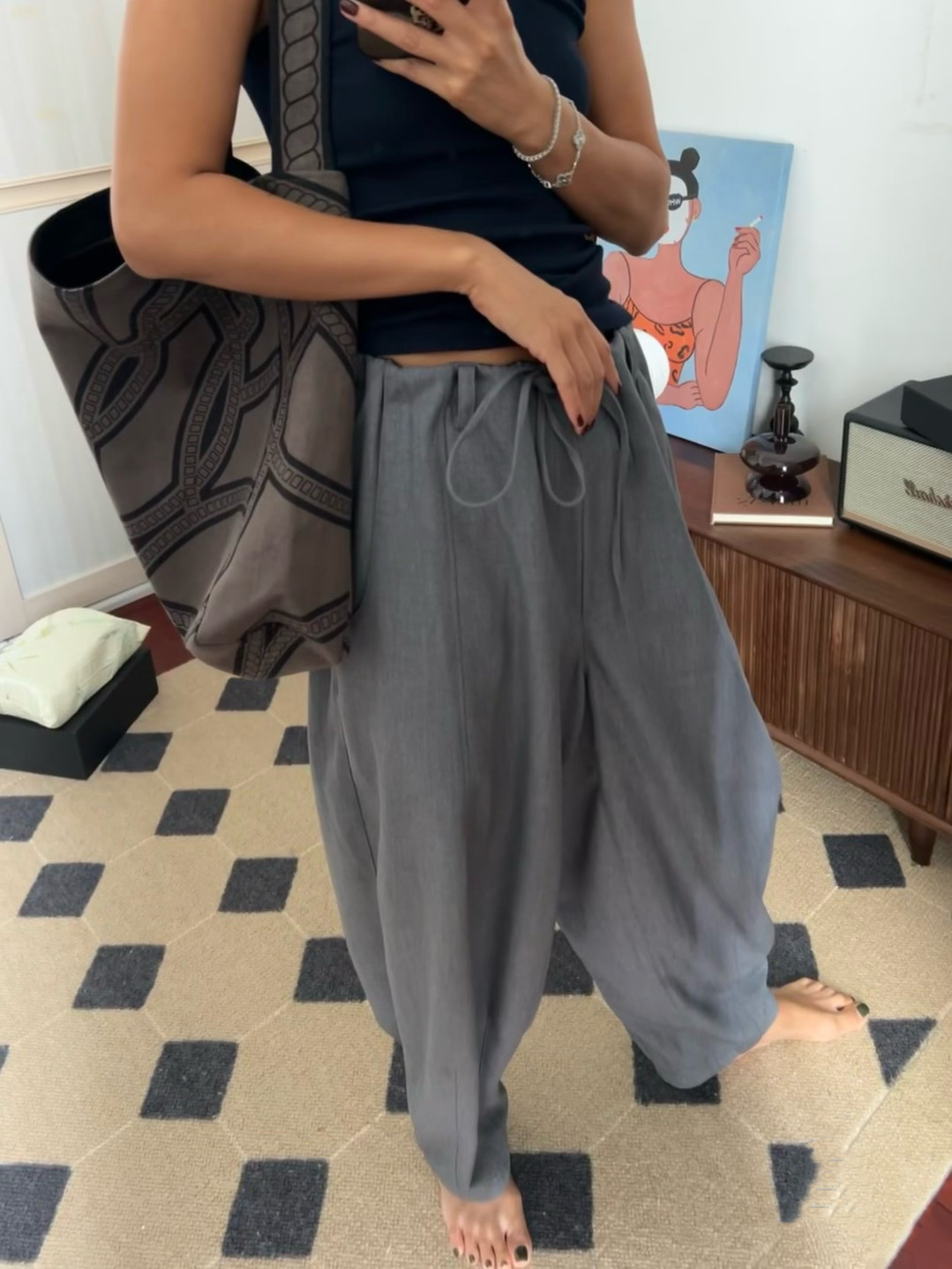 Autumn and winter new lace-up elastic waist balloon pants casual trousers parachute pants women's drape wide leg pants 4414