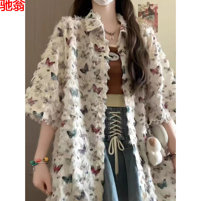 W9Q Summer Thin Korean Style Chic Chic Chic Short-sleeved Shirt Women's Design Sense Niche Artistic Sense Floral Polo Collar