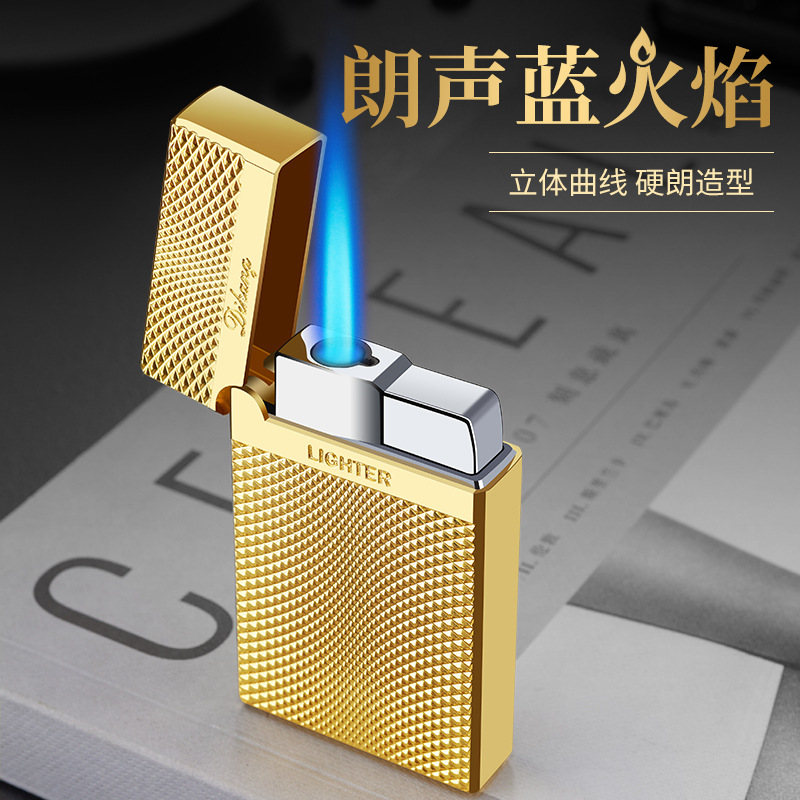DK711 Carved Langsheng Metal Straight Lighter Factory Wholesale High-end Fugui Gold Lighter
