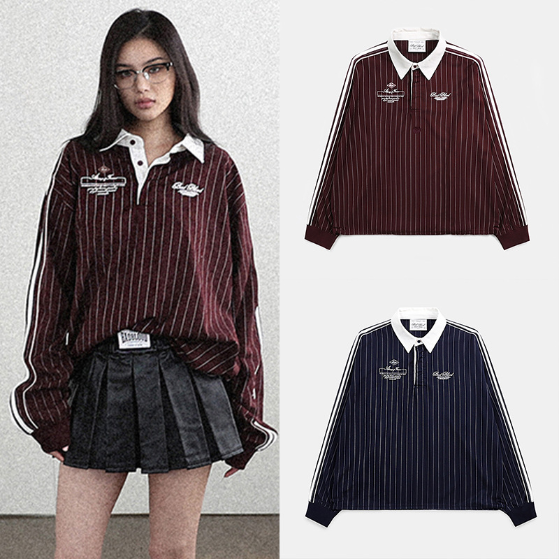 South Korea badblood BCAC Series American Style Shirt Women's Polo Collar Striped Women's Retro Sports Style Trendy Shirt