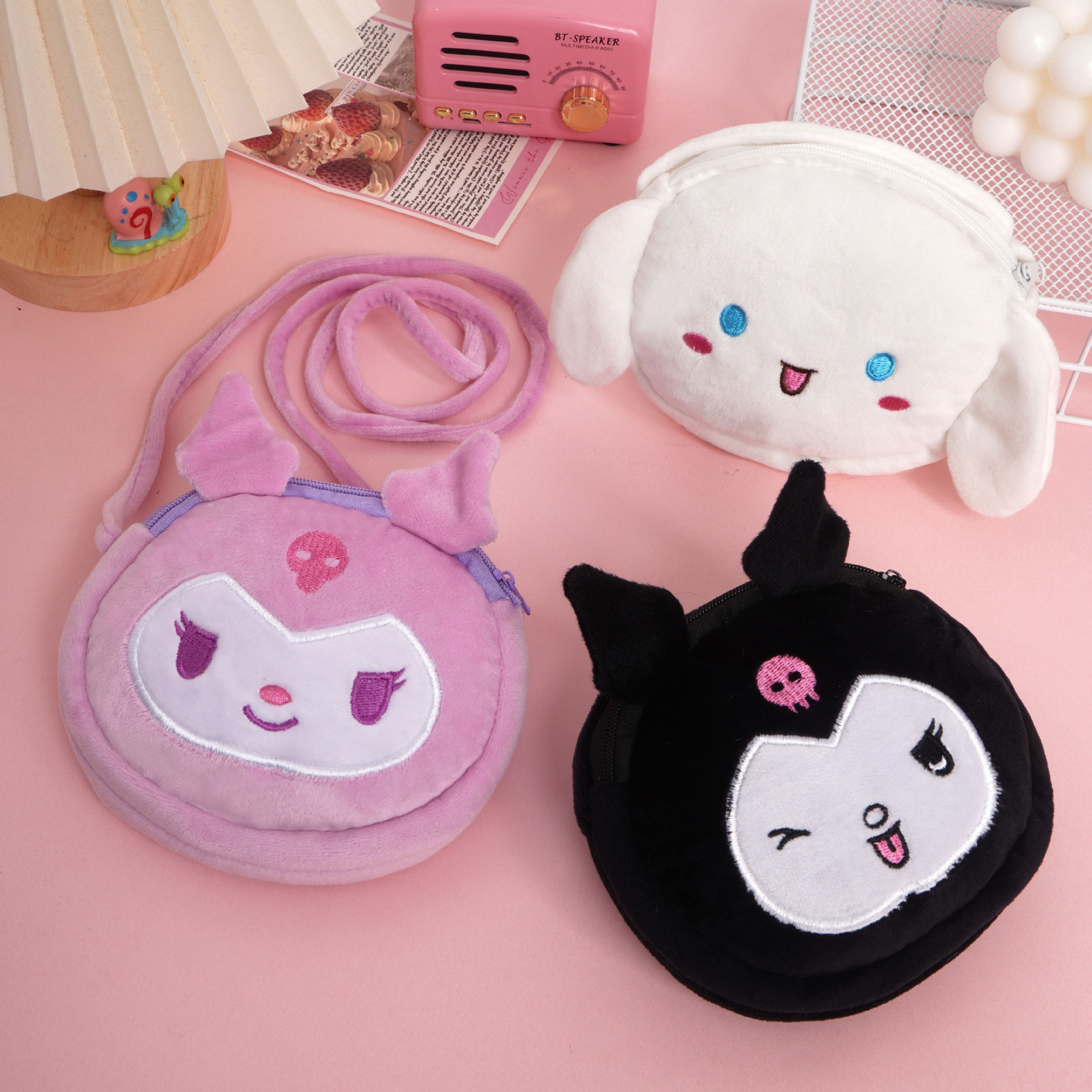 Korean Version Ins Cartoon Girl Plush Crossbody Bag Student Princess Shoulder Bag Multifunctional Earphone Storage Coin Purse