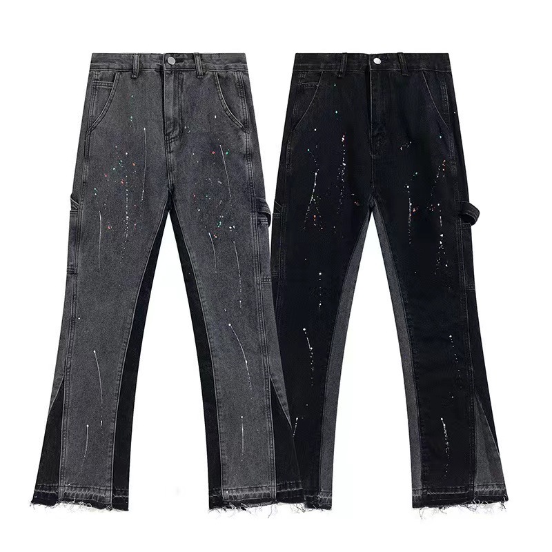 European and American Trendy Brand High Street Gallerydept Splash-Ink Flared Jeans for Men and Women Ins Loose Floor-Length Straight Pants