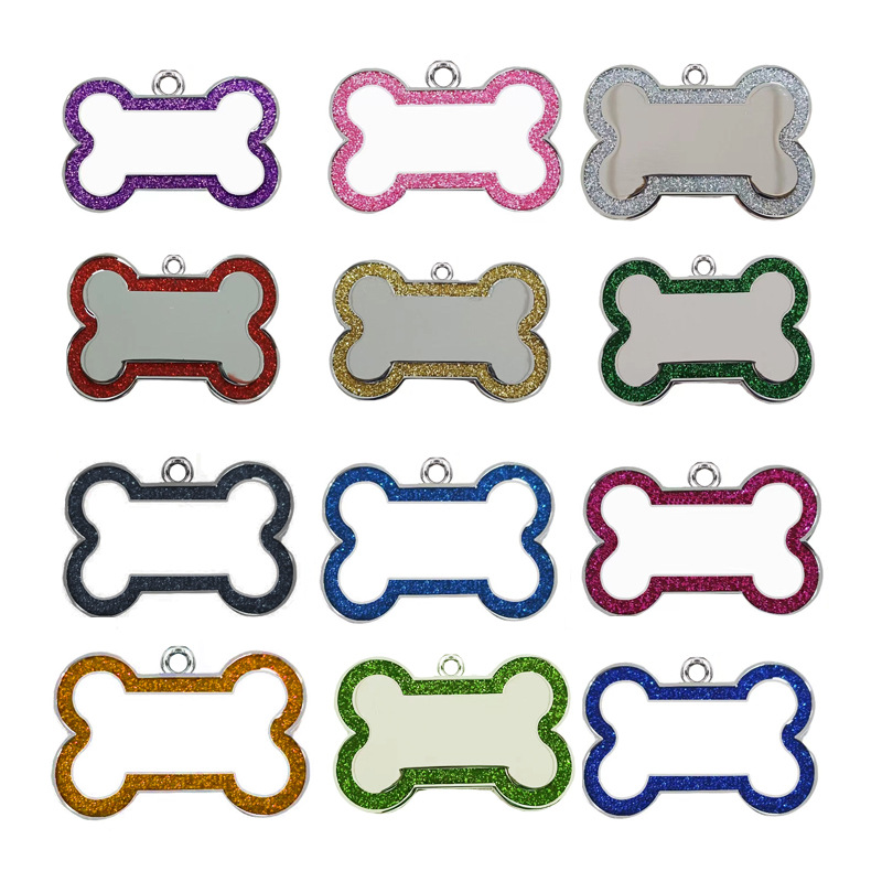 Zinc Alloy Dog Anti-Lost Tag Cross-Border Bone-Shaped Glitter Pet Cat Collar Pendant Tag