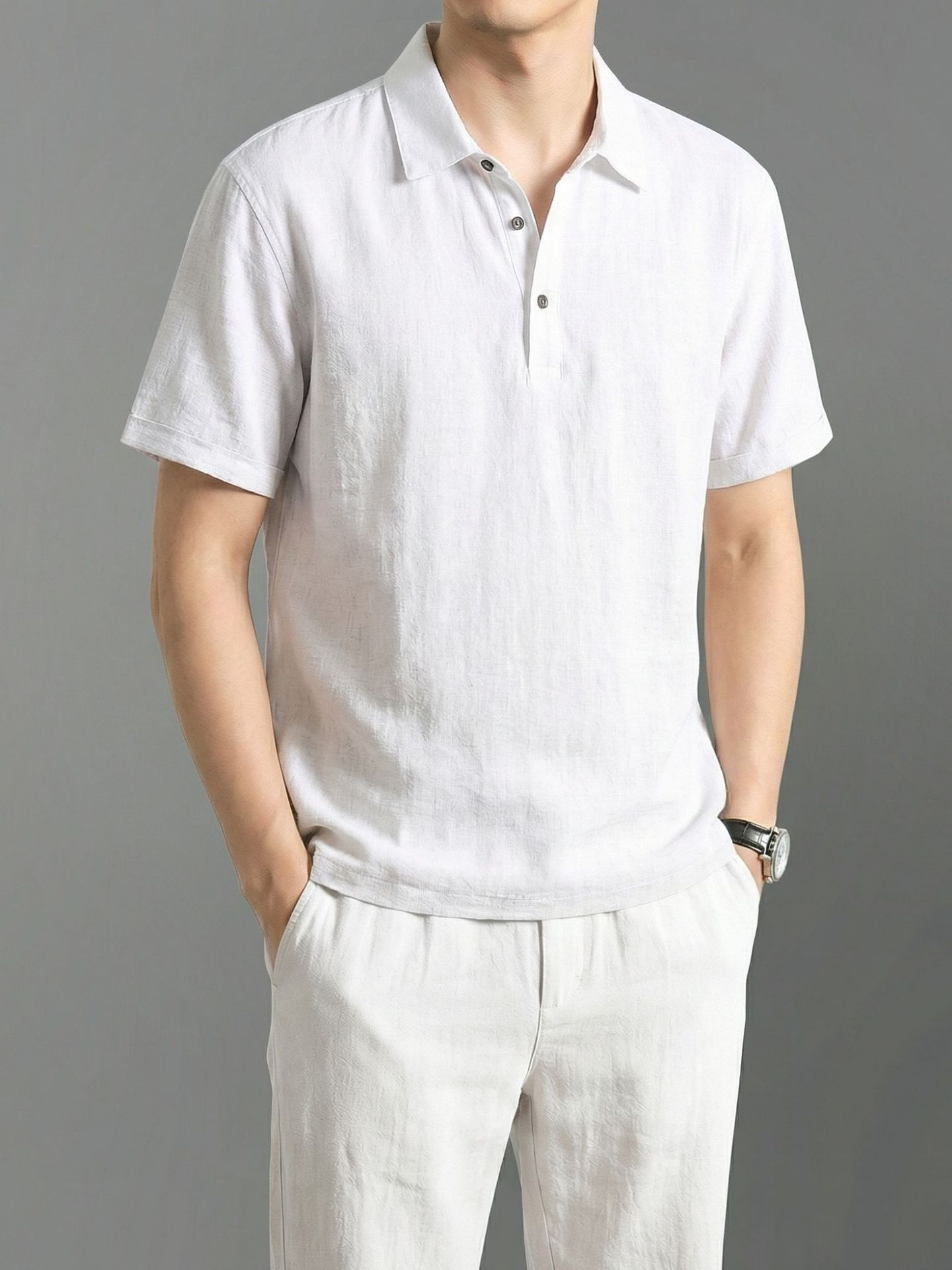 Japanese-Style Linen Short-Sleeve Shirt for Men, Summer Casual Linen Shirt, Vintage Breathable Loose Men's T-Shirt Wholesale