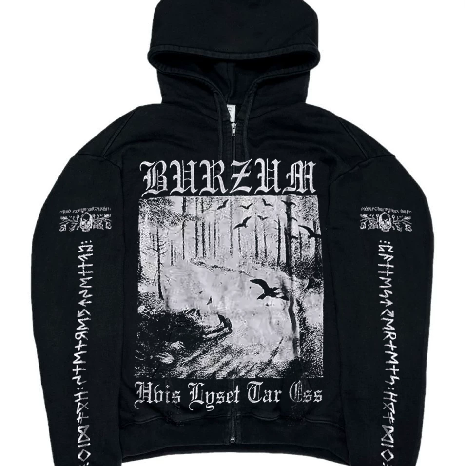 Burzum dark heavyweight texture loose shoulder silhouette vintage rock design niche chic cardigan sweatshirt