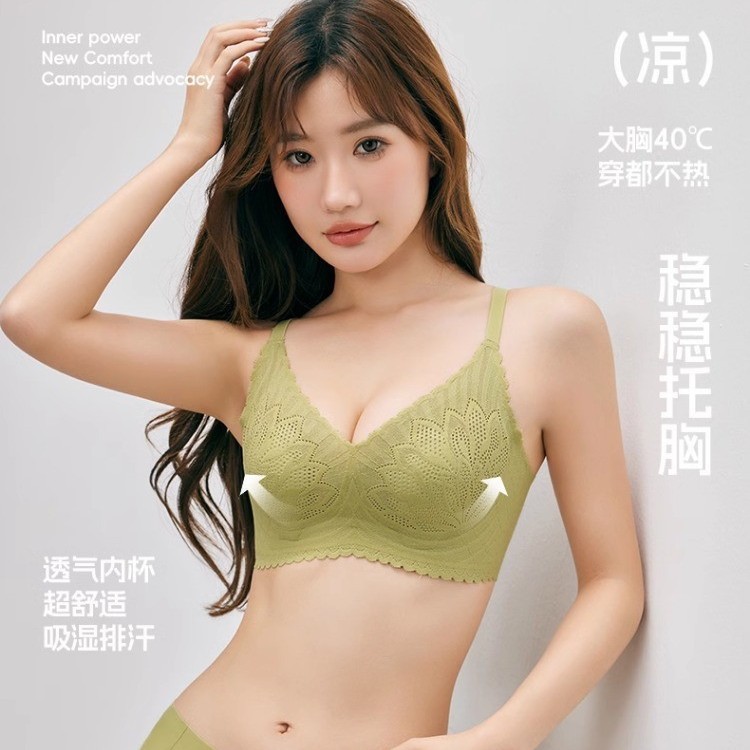 Underwear Women's Large Chest Small Seamless Comfortable Beautiful Back Thin Breast Anti-sagging Sexy Lace Lace Bra