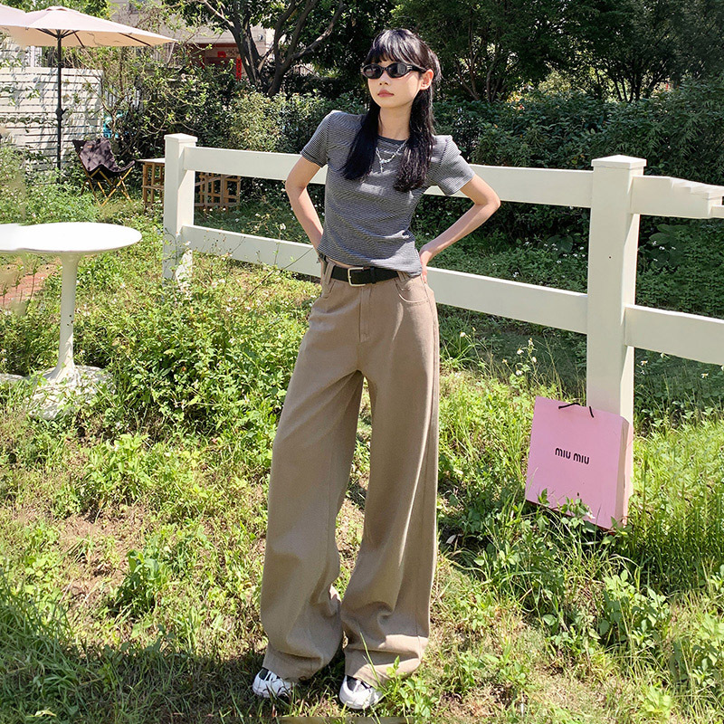 Vintage Khaki High Waist Slimming All-match Dipped Jeans Women's 2025 Spring and Autumn New Loose Straight Pants