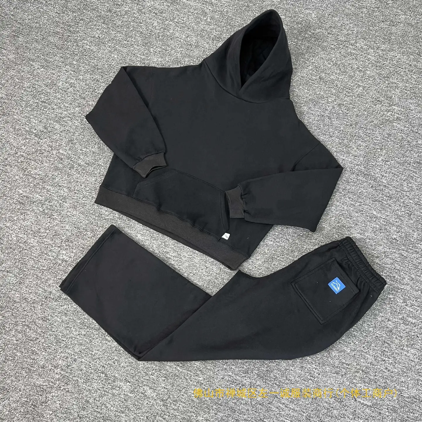Akimbo Street Style Solid Color Straight-Leg Pants with Fleece Hooded Jacket Unisex Sports Casual Set