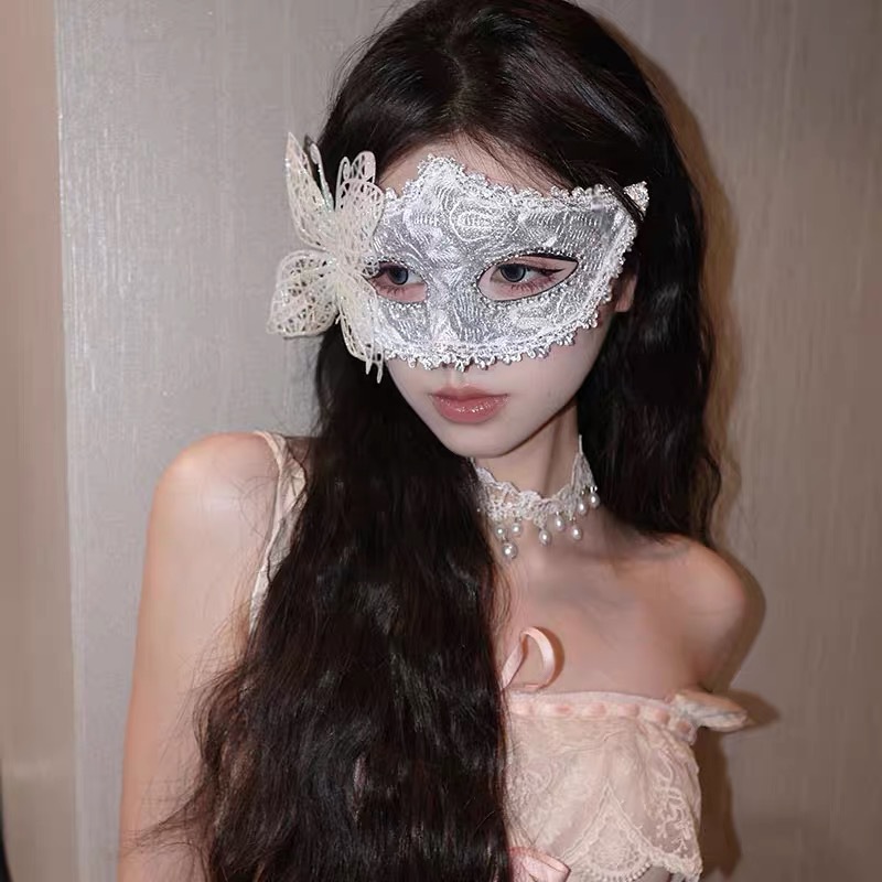 Holiday Masquerade Princess Mask Female Adult Party Half-Face Mask White Feather Half-Face Eye Mask Props