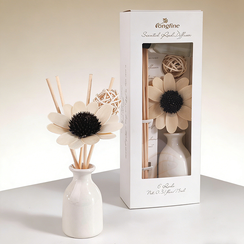 Cross-Border Sunflower Fresh Ceramic Aromatherapy Set Flameless Incense Floral Rattan Aroma Diffuser Indoor Decoration