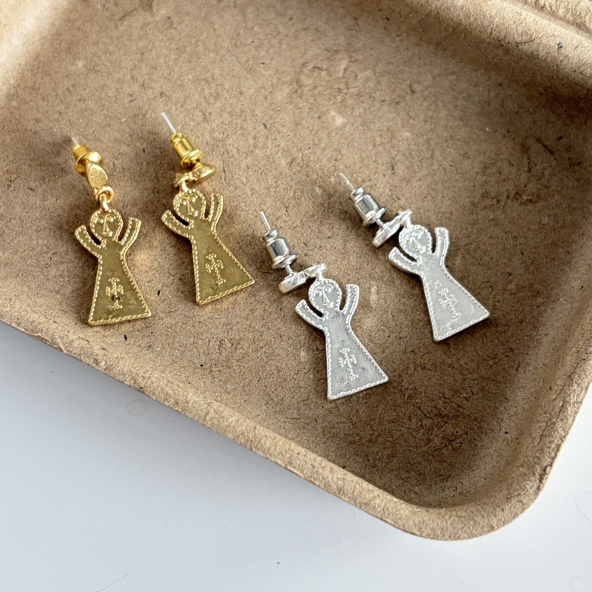 Spanish Niche Design Totem Cartoon Character Earrings, Simple Retro Fun Holiday Ear Accessories, 925 Silver Needles