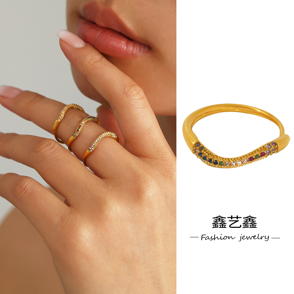 Xinyixin Fine Circle Color Plated 18k Gold Zircon Rig Ring Stacked with Finger Ring Titanium Steel Ring Jewelry for Women