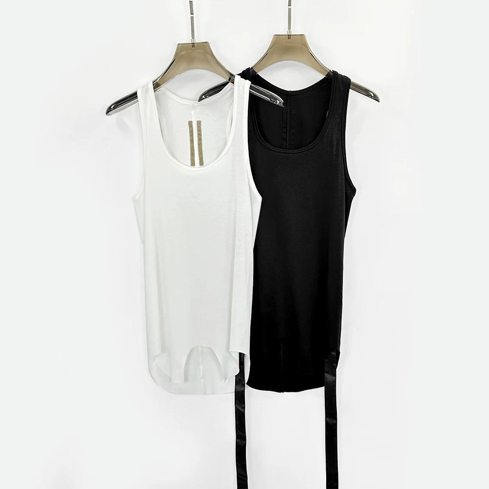 Ro dark style 24 spring/summer new item with curved cut solid color commuting I-shaped camisole and ribbon small vest for women