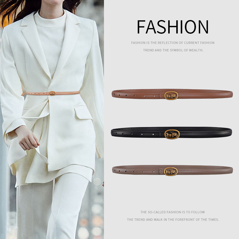 New Women's Cowhide Belt Korean Style Casual Dress Belt Women's Thin Suit Belt Women's Belt Ready for Live Streaming Waist
