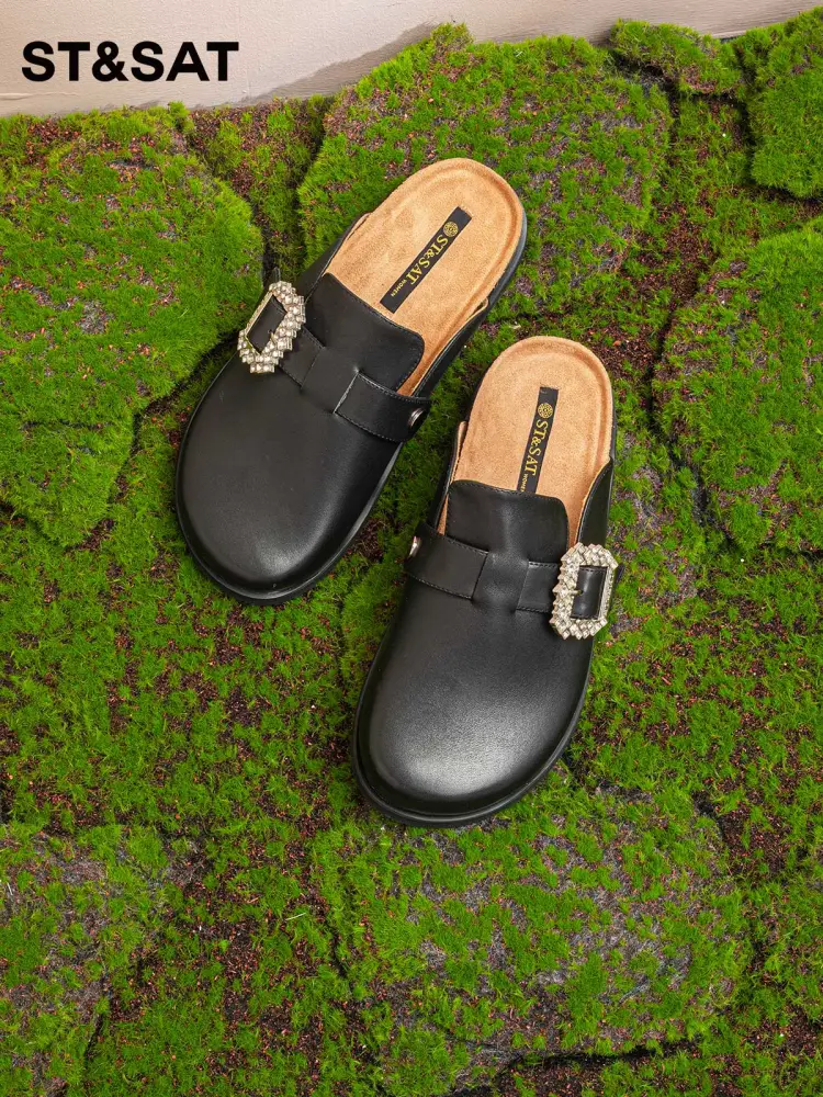 Saturday Trendy Peep-Toe Mules Summer New arrival Birkenstock Shoes Plaid Low Heel Women's Shoes Ss32114489